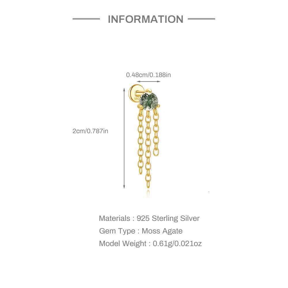 Aide 925 Sterling Silver Water Grass Colored Natural Eye Agate Beads Stud Earring Women Flat Bottomed Perforated Ear Studs