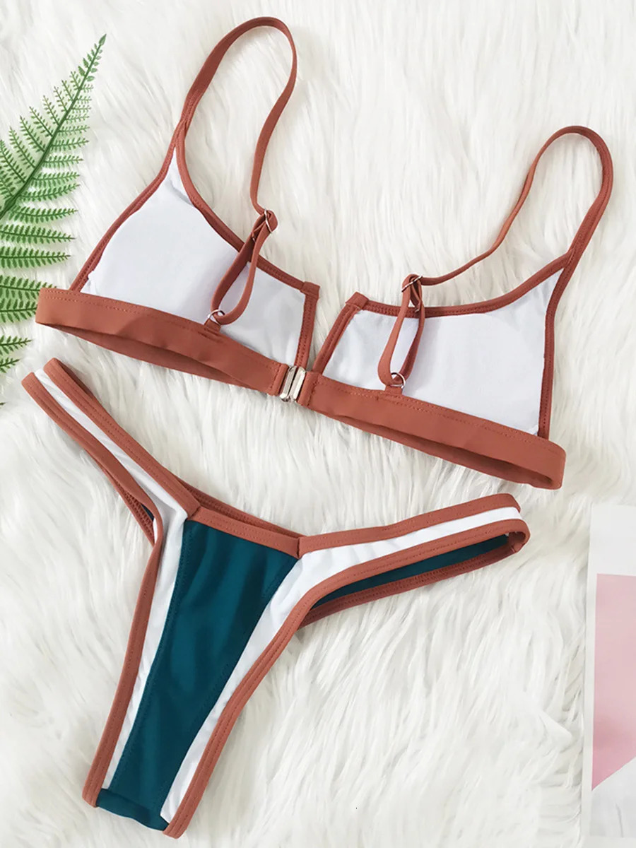 Splicing Denim V Shaped Thong Bikini Women Swimsuit Female Swimwear Two Pieces Set Bather Push Up Bathing Suit Swim Lady 251231