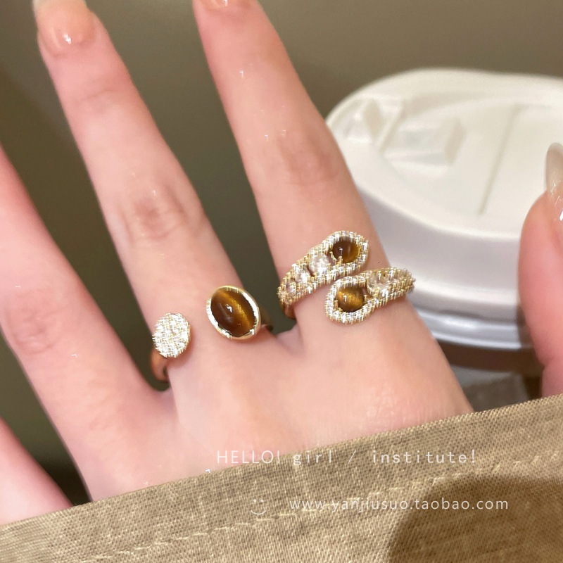 Luxury Brand Designer Jewelry Melard Tiger Eye Stone Ring For Women Irregular Ins Style Adjustable Open Temperament Simple Retro Ring