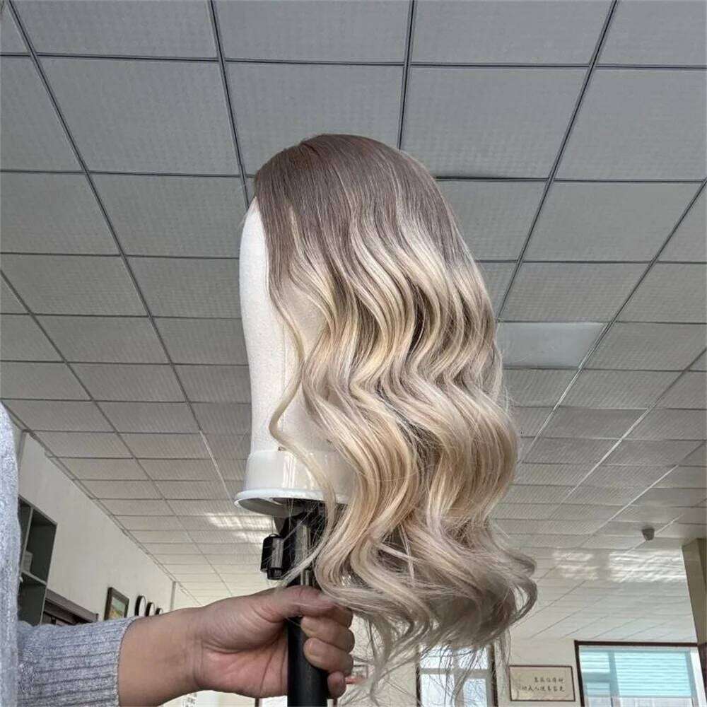 Highlight Ash Brown Blonde Colored Front Short Body Wave Synthetic Hair Wig 13x4 Lace Frontal Wigs For Women