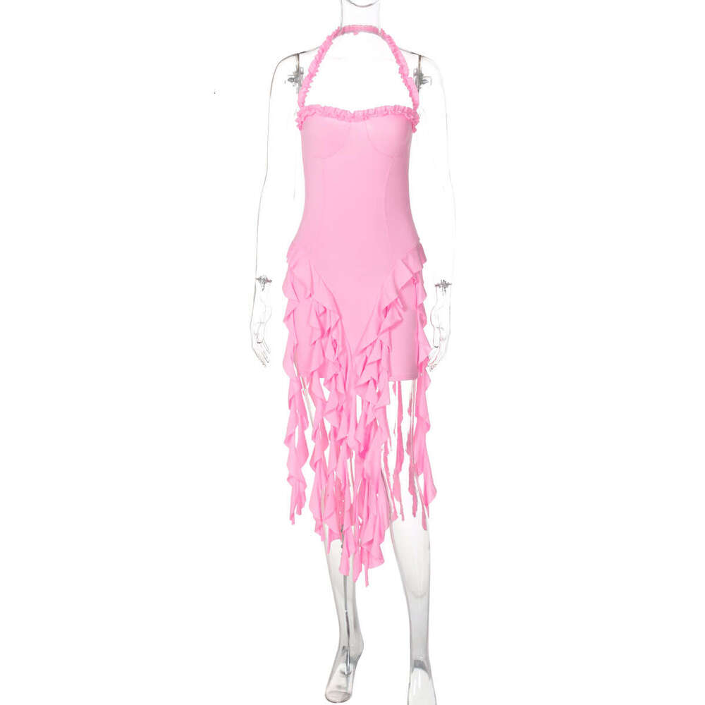 2026 New Women's Fashion Sexy Halter Neck Sleeveless Backless Irregular Dress Wholesale