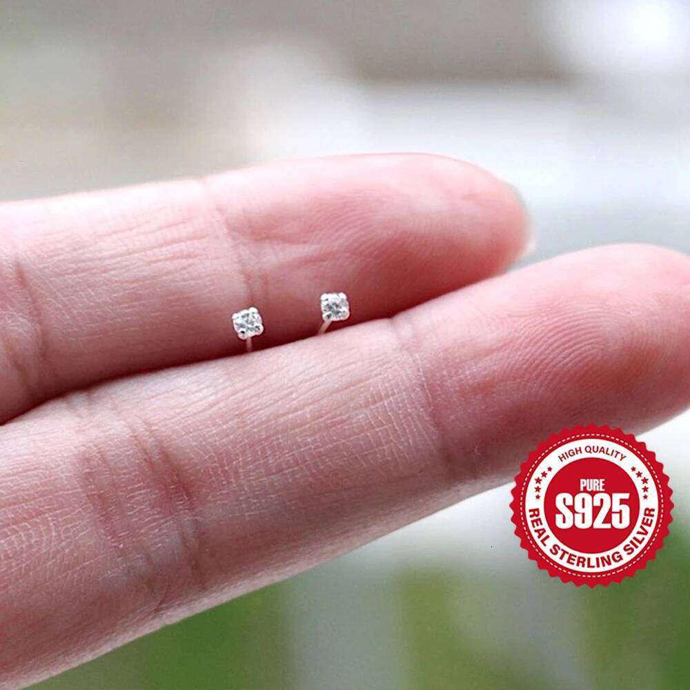 Aide 925 Sterling Silver 2.5/3/3.5mm Mini Round Zircon Bar Piercing Stub Earrings For Women Minimalist Jewelry Party Set Gift