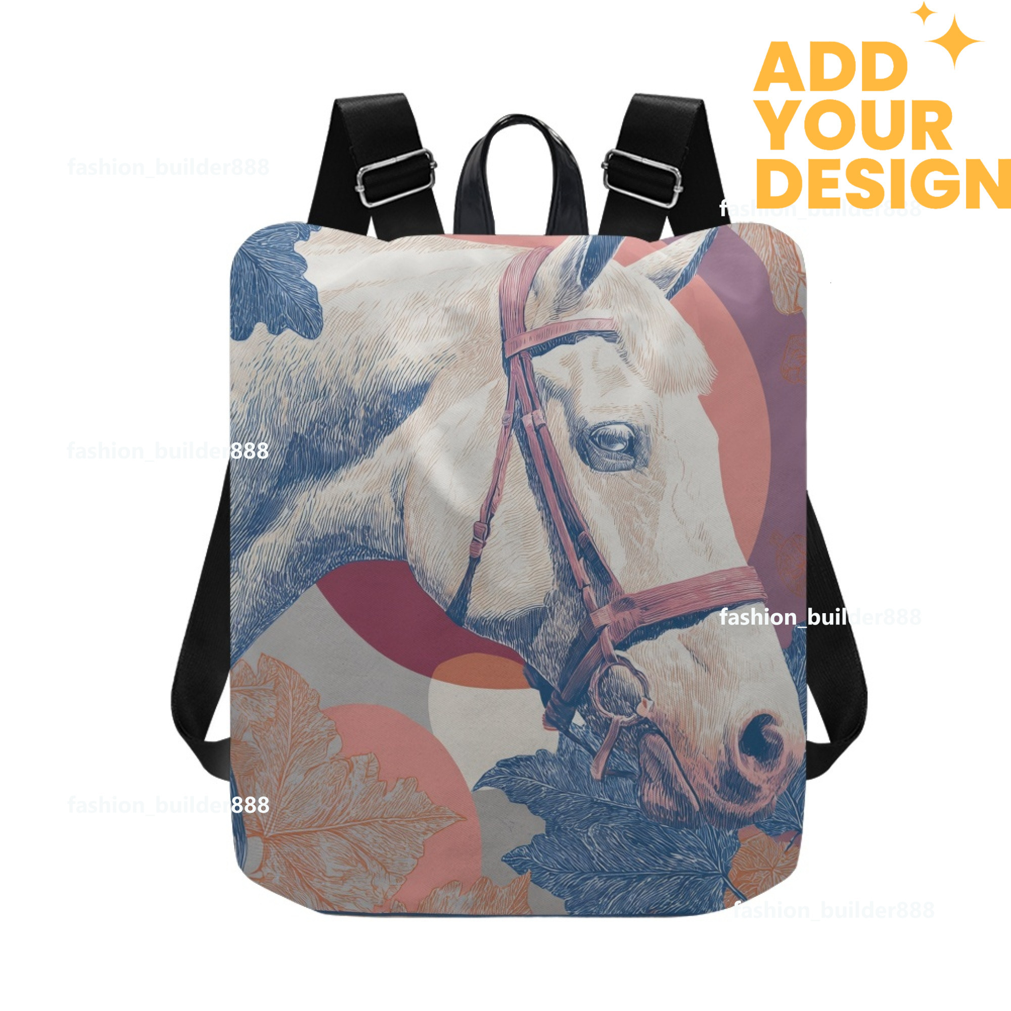 Custom H Designer Fashion Anti Theft Backpack Luxury Horse Pattern Unisex Full Print Backpack Laptop Bag Travel Bag H30