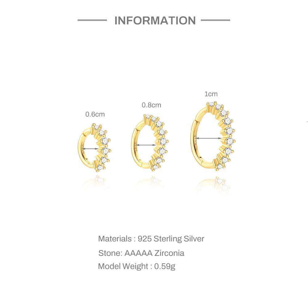 Aide 1 Piece S925 Sterling Silver Zircon Hoop Earrings Multi Size 6/8/10mm Crystal Cartilage Hoops for Women Fashion Jewelry