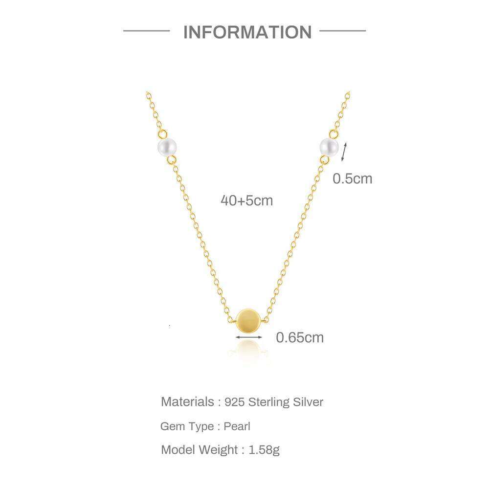 Aide 925 Sterling Silver Women's Pearl Necklace Fashion Disk Pendant Waterproof Collarbone Neck Chain Female Bracelet Jewelry