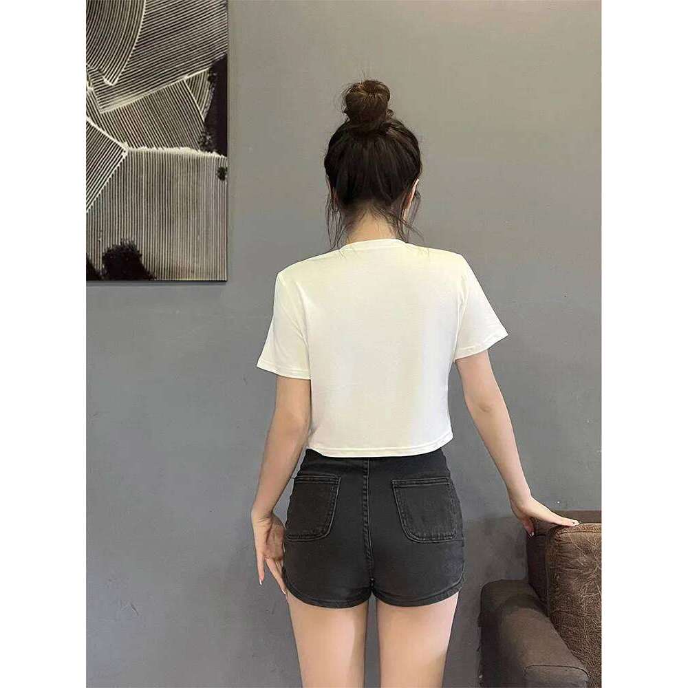 Y2K Summer Cocktail Martini Short Straight Shoulder Slim Fashion T-Shirt