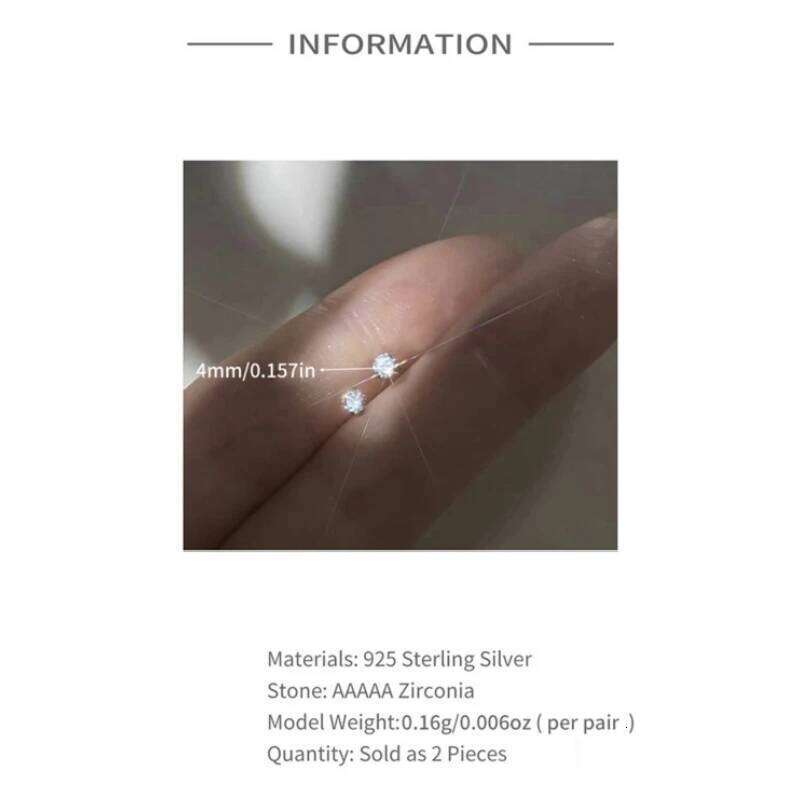 Aide 925 Sterling Silver Shiny Colorful Small Round Zircon Bar Piercing Stud Earrings For Women Minimalist Jewelry Party Gift