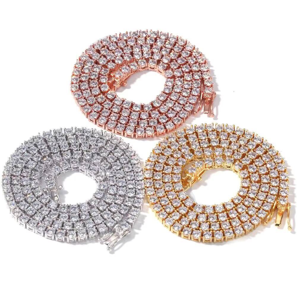 Hot Selling Unisex Tennis Chain Necklace One Row with 3mm-5mm vvs moissanite vvs moissanite Stylish Hip Hop Icy Jewelry