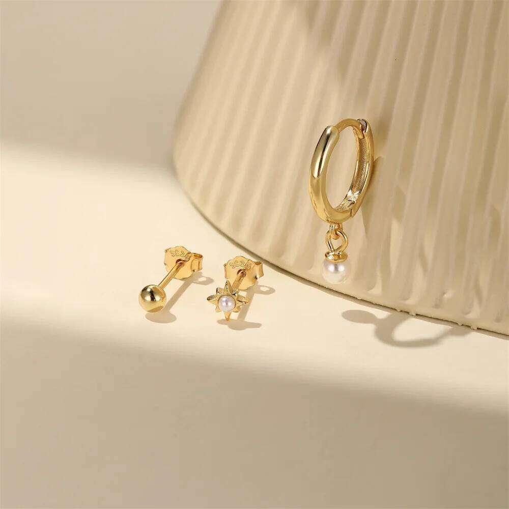 Aide 3pcs Set 925 Sterling Silver Black Zircon Pendientes Stud Earrings For Women Simple Hoop K Gold Elegant Jewelry Party Gift