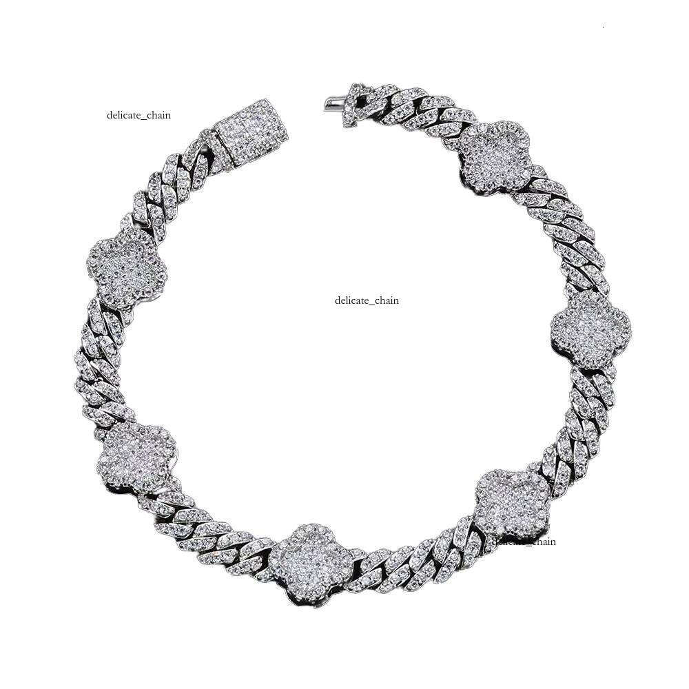 Clover for Women Single Row VVS Moissanite Gold Cross Set Cuban Chain Bracelet