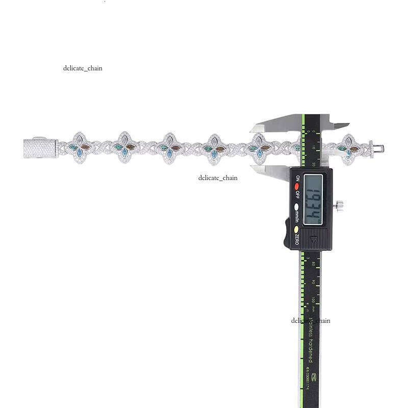 VVS Moissanite Iced Four-Leaf Clover with Colorful Gemstones S925 Silver 18k Gold Plated Hip-Hop Street Style Bracelet