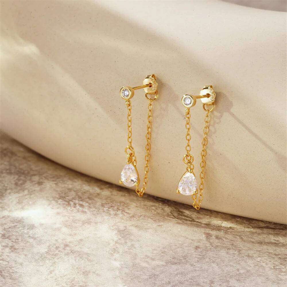 Aide 925 Sterling Silver Chain for Water-drop Zirconia Stud Dangle Earring Women Vacation Jewelry Accessories