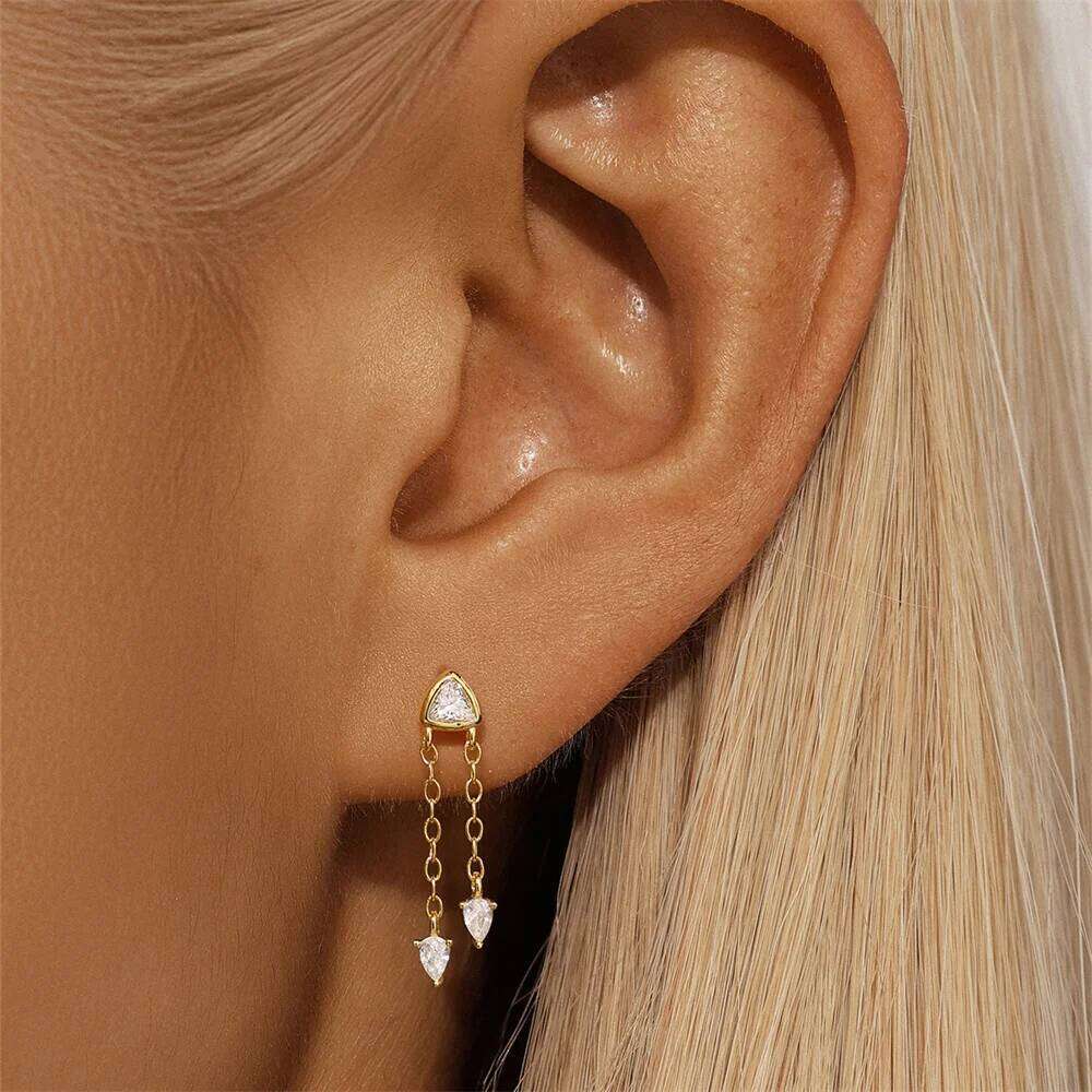 Aide 925 Sterling Silver Chain for Water-drop Zirconia Stud Dangle Earring Women Vacation Jewelry Accessories