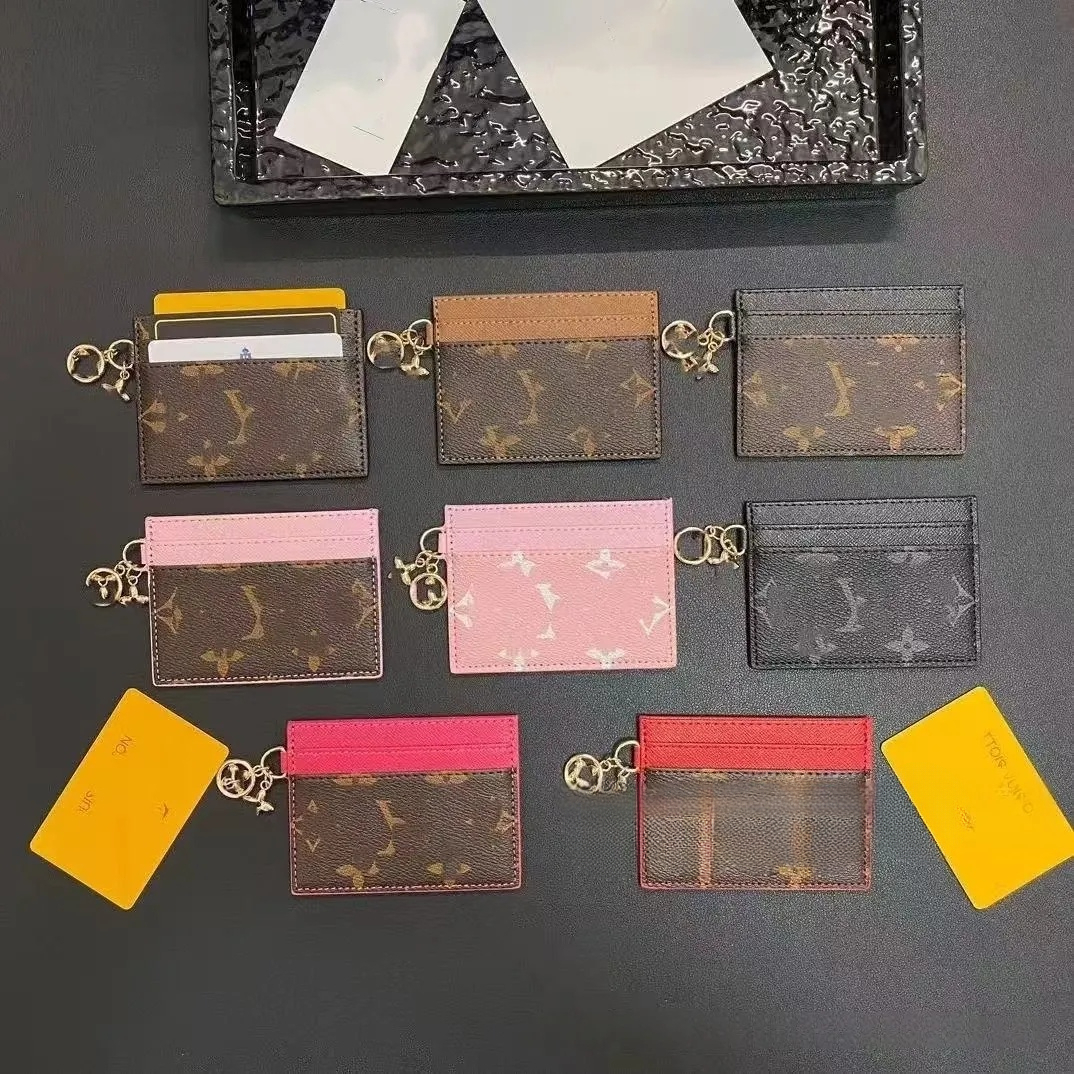 Top Designer Leather credit Card Holder Metal flower decoration Wallet Short Case evuitunns business card Purse Brown Women Men Key Coin Famous box 1d