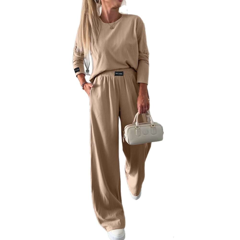 European and American Women's Fashion Autumn Winter Regular Style 2025 New High Waist Draped Ladies Narrow Version Casual Straight Pants Set