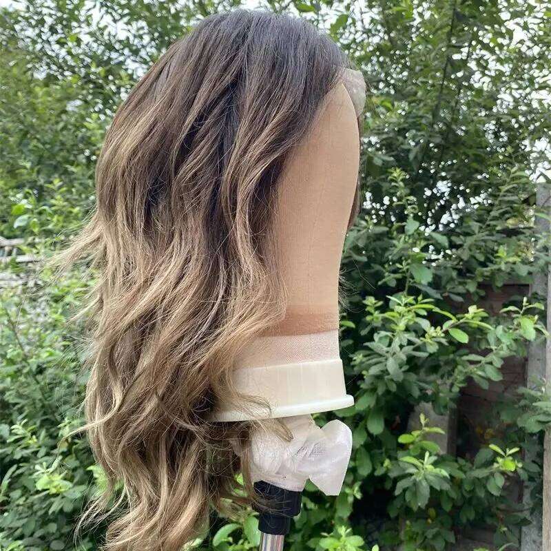 New In Short Wave Bob Ombre Dark Brown Synthetic HD Lace Front Balayage Women's PrePlucked Hairline Shoulder Length Wig