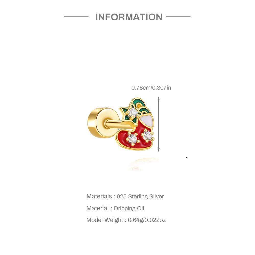 Aide 925 Sterlig Silver Single 1pc Earrings Xmas Tree Snowman Cute CZ Christmas Bone Stud For Women Girls Jewelry