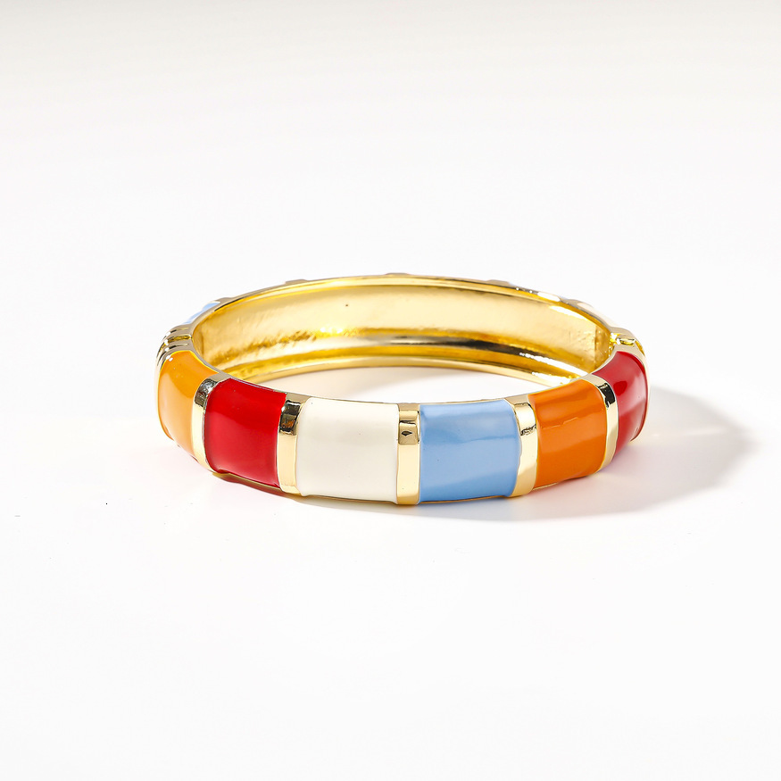European and American Style Retro Multi-color Enamel Oil Drop Alloy High-end Versatile Spring Open Bracelet