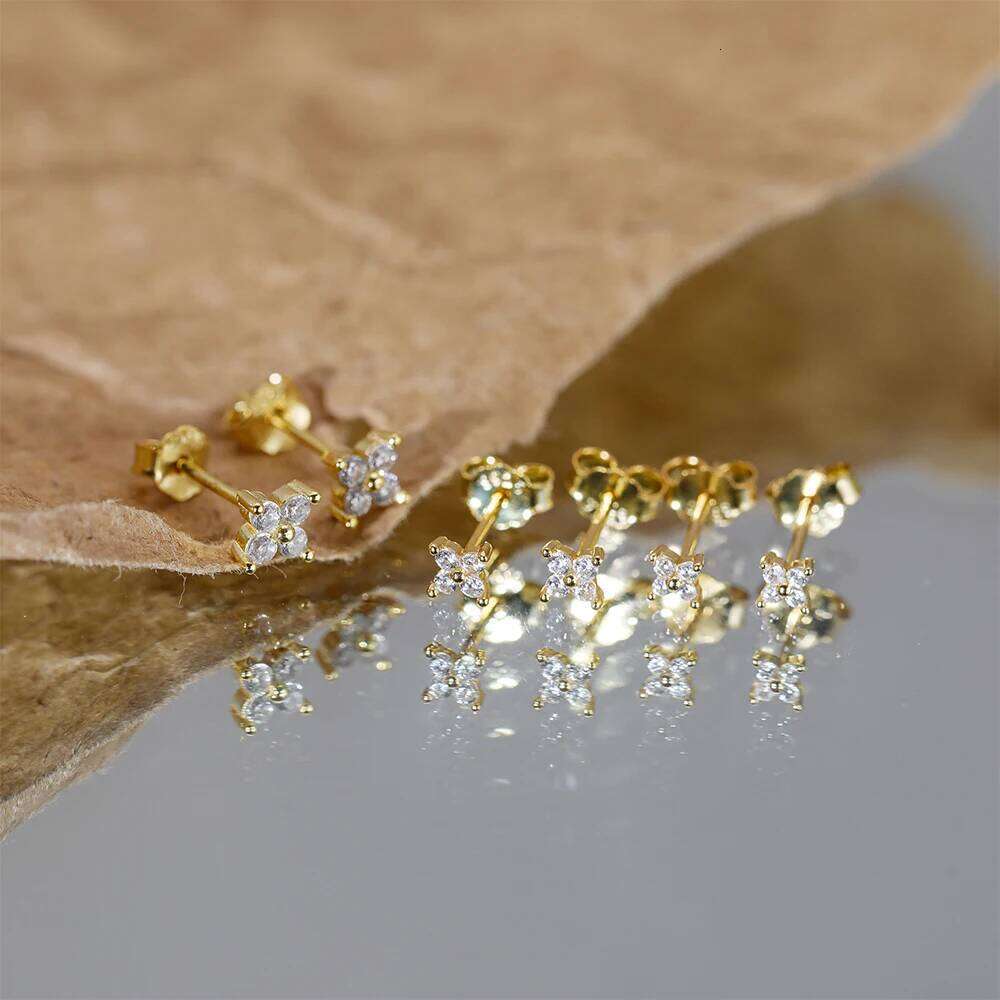 Aide 925 Sterling Silver 2.5/3/4mm Mini Sparkling CZ Zircon Earrings For Women Simple Flower Versatile Piercing Stud