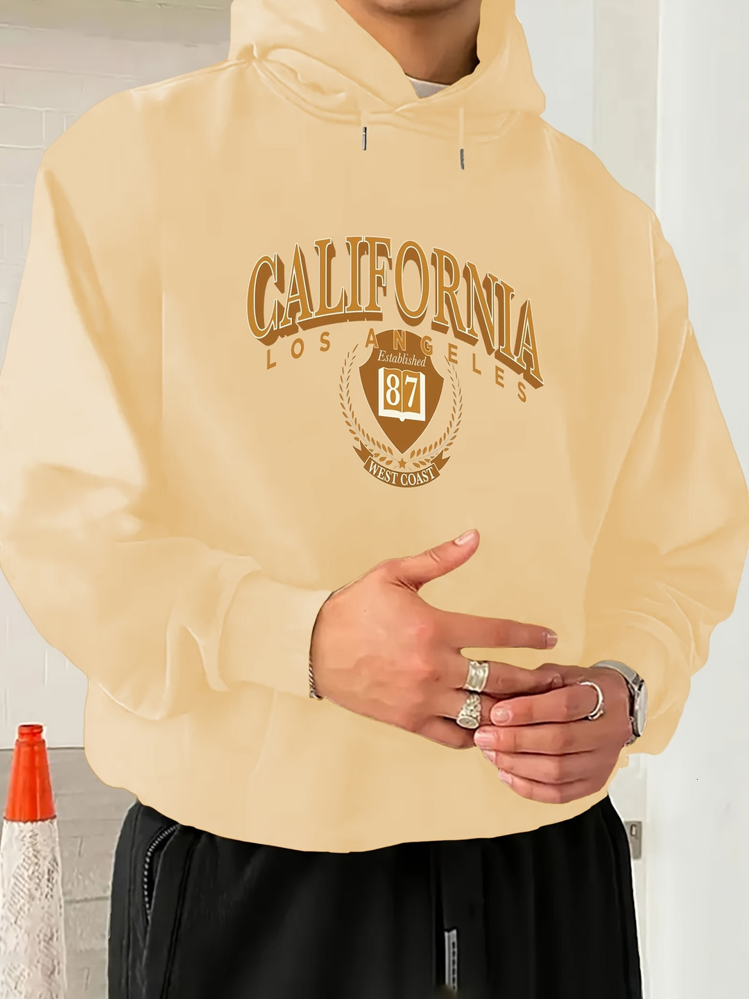 Men's California Los Angeles Graphic Print Hoodie, 95% Polyester 5% Spandex Knit Fabric, Long Sleeve Pullover with Front Kangaroo Pocket, Adjusta