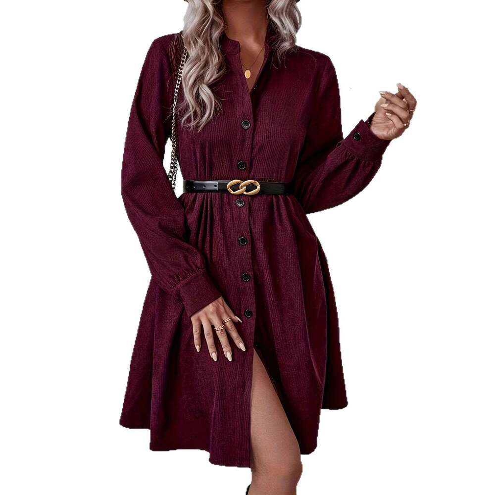 2025 Autumn Winter New Trendy Solid Color Lapel Single-Breasted Long Sleeve European and American Women's Fashion Mid-Length Dress