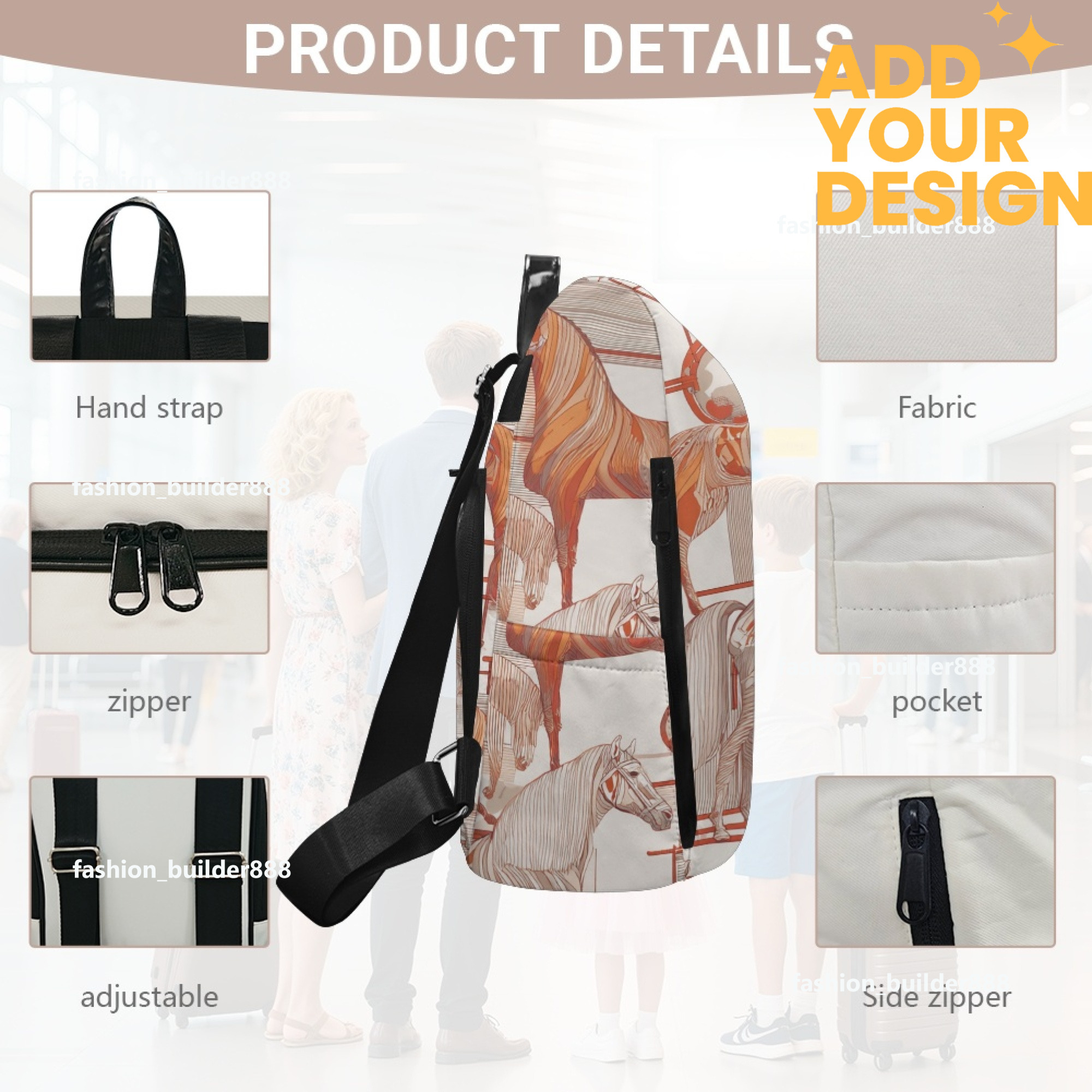 Custom H Designer Fashion Anti Theft Backpack Luxury Horse Pattern Unisex Full Print Backpack Laptop Bag Travel Bag H27