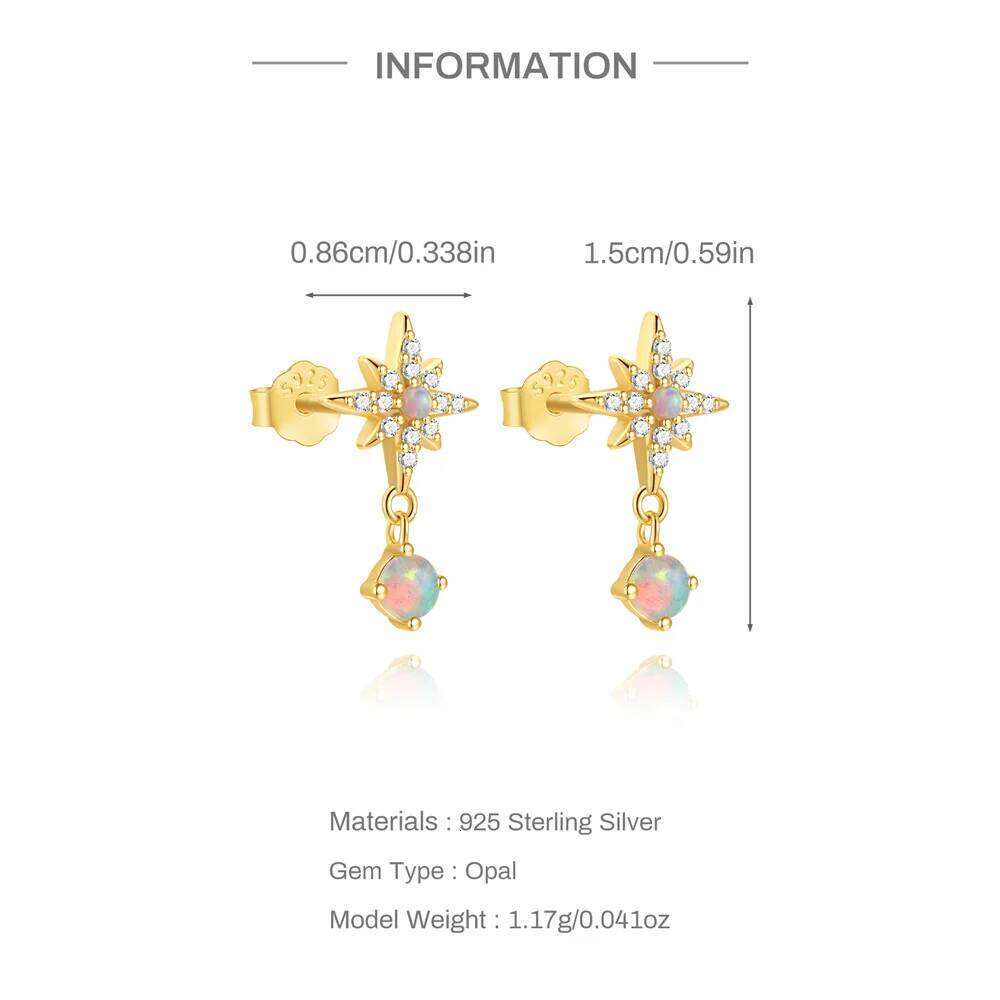 Aide 925 Sterling Silver Cubic Zirconia Star Dangle For Women Shiny Opal Cartilage Piercing Stud Earring Korean Jewelry