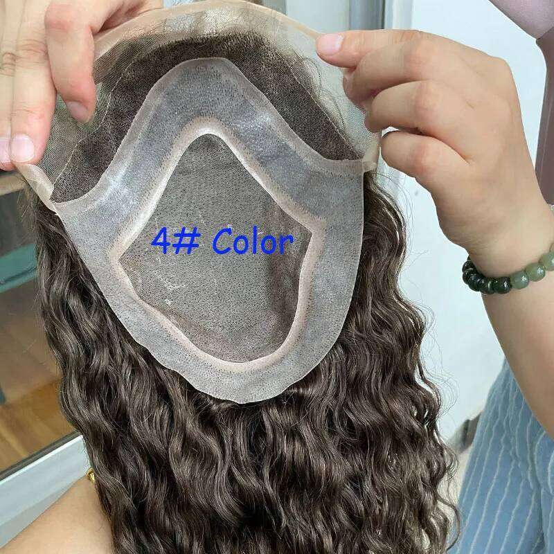 Durable Hair System For French Lace Front Mens Wavy 8"x10"Hairpiece Natural Hairline Fine Mono Toupee for Men