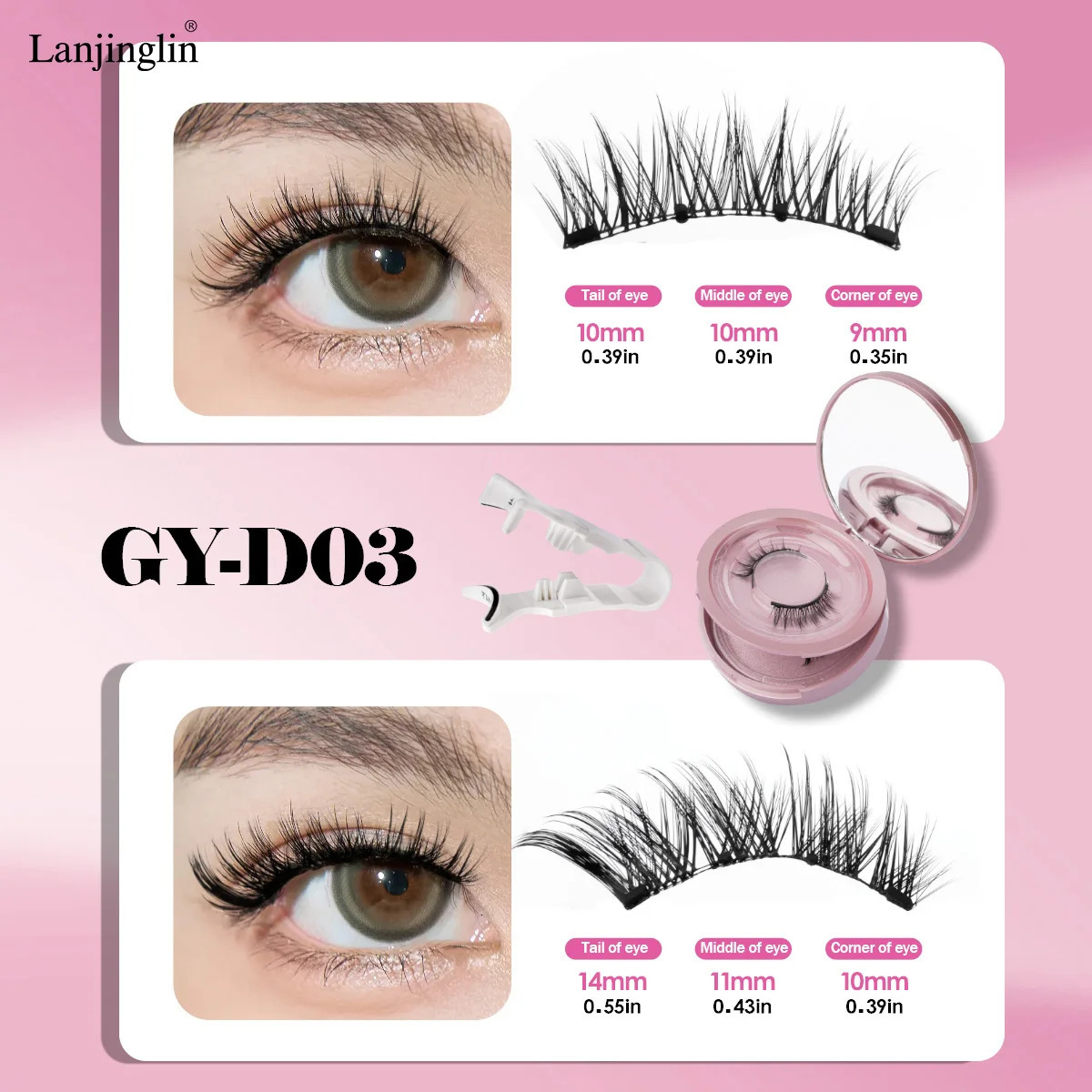 Lanjinglin 2Pairs Magnetic Lashes with Magnets Tweezer No Glue Needed Magnetic Eyelash Makeup Tool Soft Natural Long Faux Cils 251231