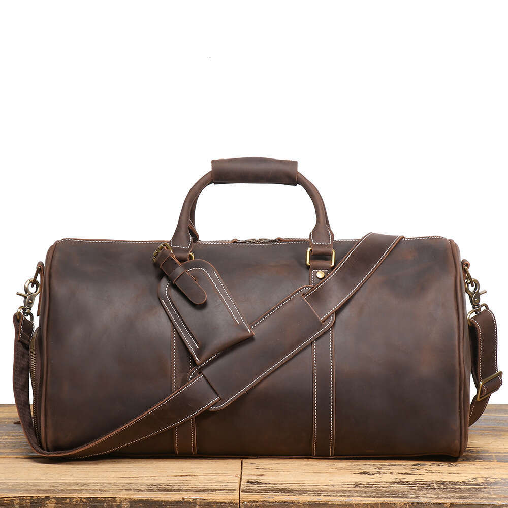 Crazy Horse Top Layer Cowhide Rolling Luggage Travel Handmade Genuine Leather Men's Single Shoulder Crossbody Bag