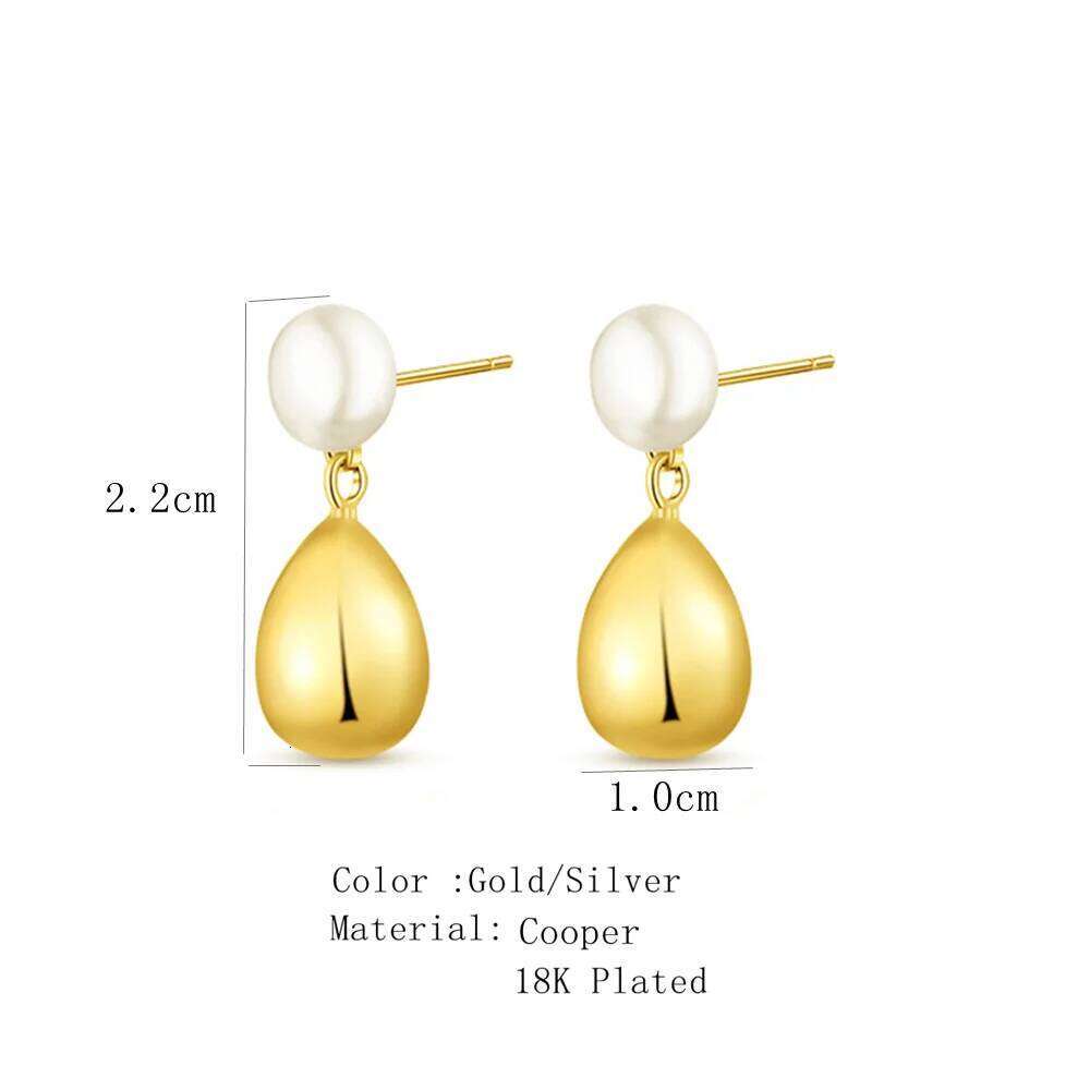 Aide Retro Metal Water Drop Round Pearl Pendant Earrings For Women Light Luxury Niche Design High-end Temperament Studs Jewelry