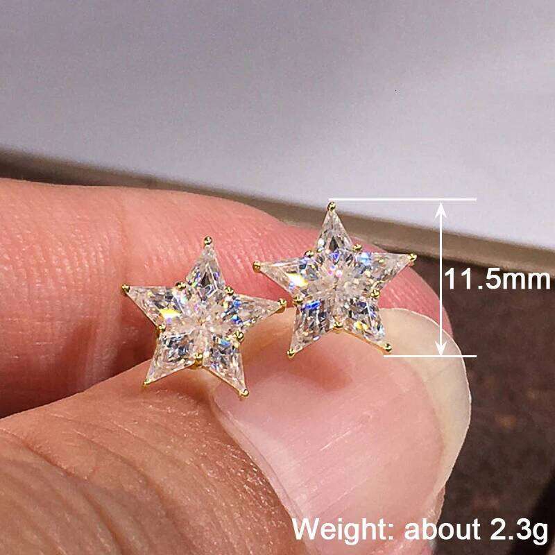 Huitan Gold Color Star Earrings Female Fashion Bright Zirconia Accessories for Daily Wear Teen Girls Stylish Jewelry