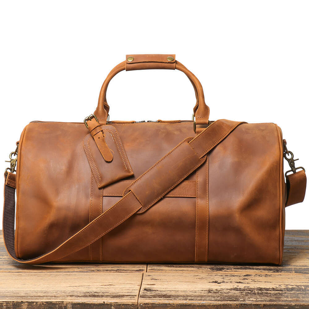 Crazy Horse Top Layer Cowhide Rolling Luggage Travel Handmade Genuine Leather Men's Single Shoulder Crossbody Bag