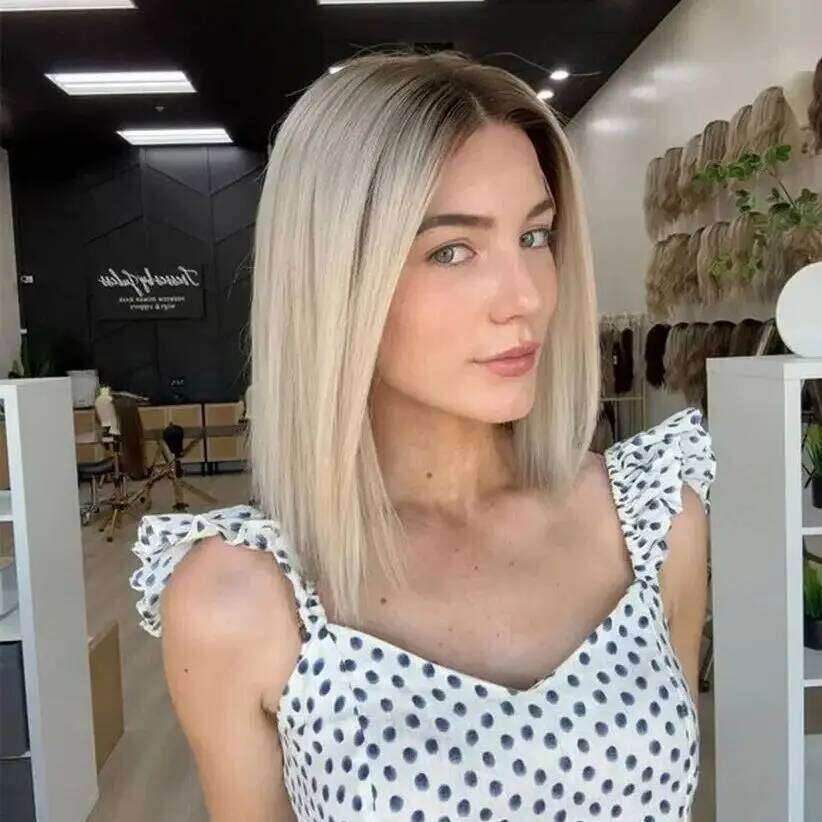 Luxury Ash Platinum Blonde Synthetic Lace Frontal With Dark Roots Bob Natural Straight 13*4 HD Original Factory Cheap Wigs