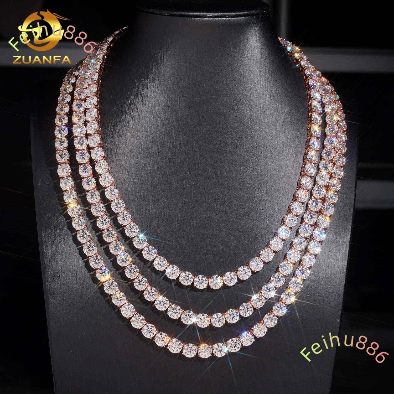 Hip Hop Jewelry 6mm Bling Fine 925 Silver Rose Gold VVS Moissanite Tennis Chain Necklace