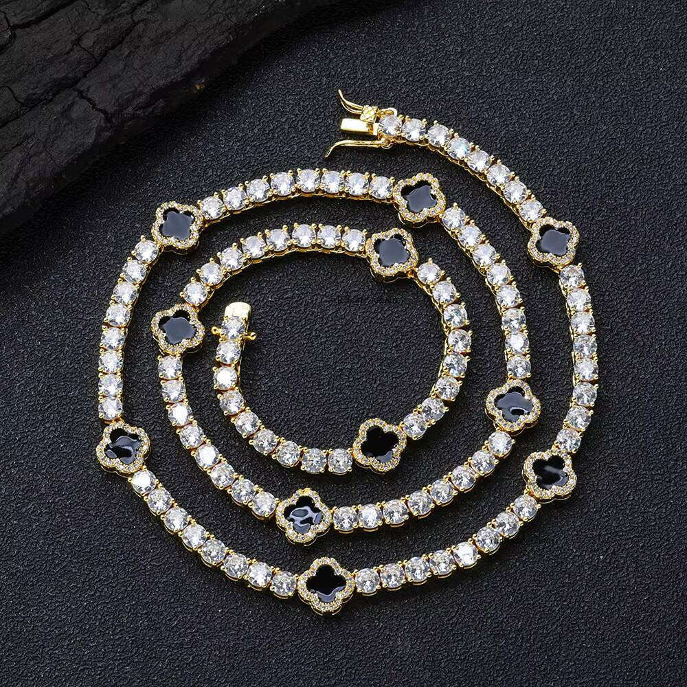 Women's Fashion INS Clover Enamel Tennis Chain Ice Cube VVS Moissaniteia Necklace Hip Hop Style Brass Jewelry Wholesale
