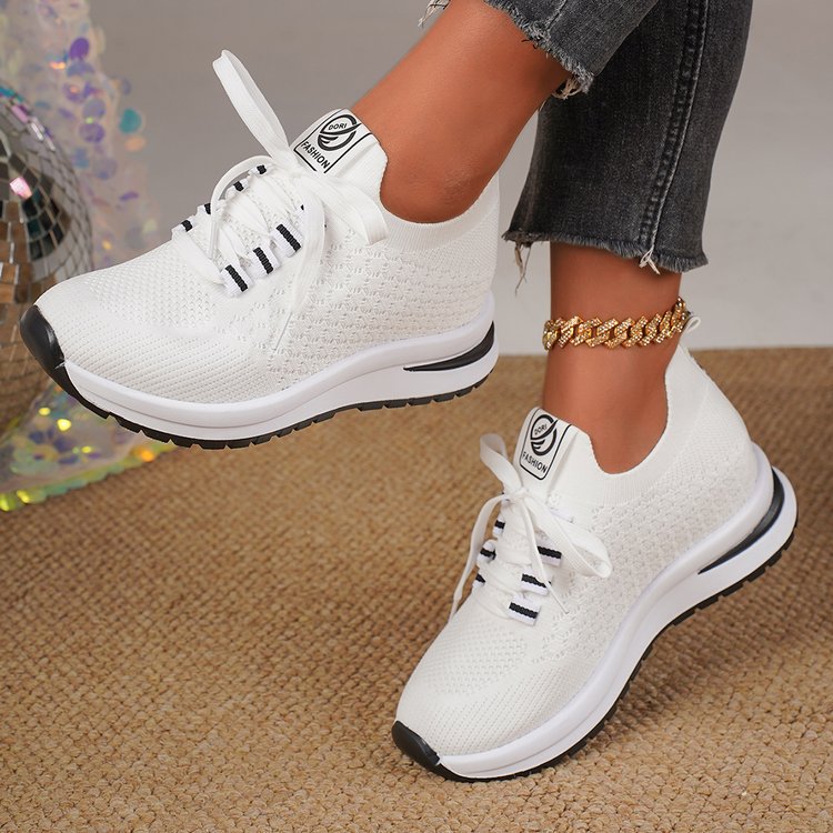 New Design Shoes Cross-border New Fashion Casual Versatile thick-soled anti-slip flying fabric breathable running shoes Casual shoes Free shipping