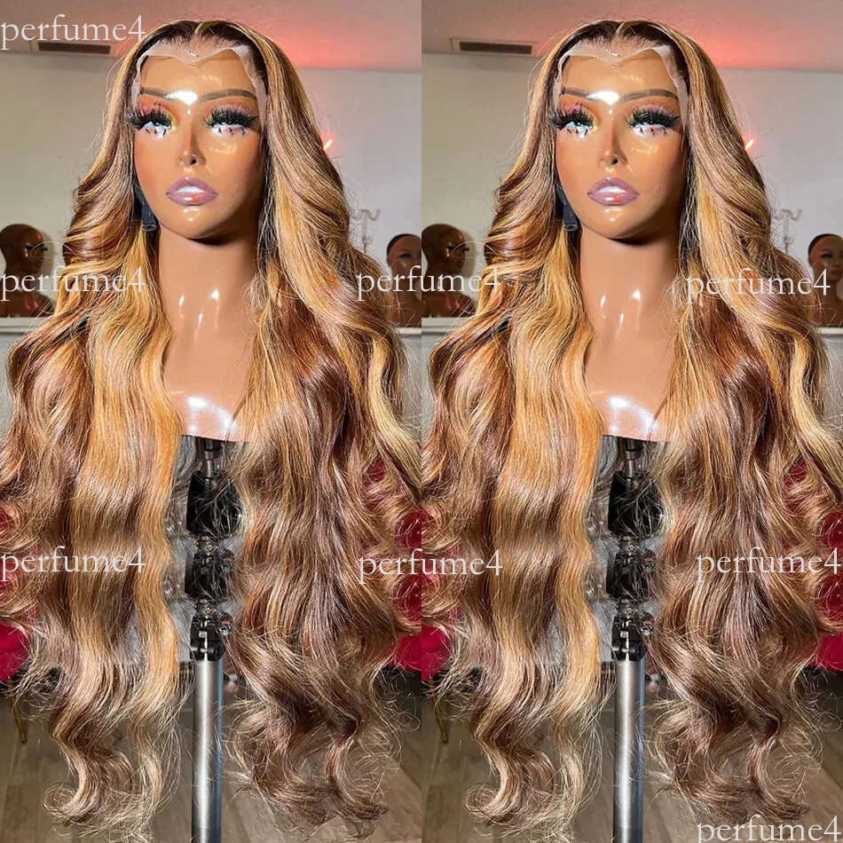 Highlight 13x4 Frontal Colored Human Hair Wigs For Women 30 Inch Honey Blonde Body Wave Lace Front Wig Synthetic