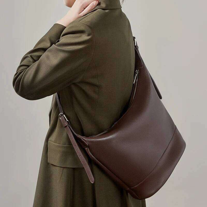 Toptrends Cowhide Genuine Leather Underarm Shoulder Bags For Women Luxury Bucket Hobos Crossbody Ladies Handbags Xiu Lai Si