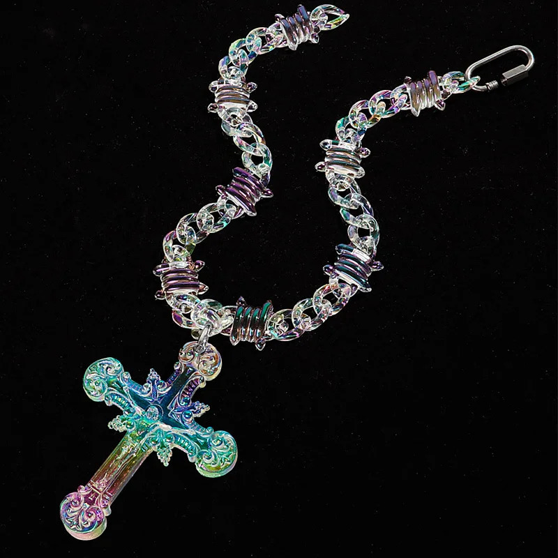 Trendy Acrylic Transparent Big Jesus Christ Cross Pendant Necklace for Men Hiphop Brambles Wire Necklaces Fashion Male Jewelry 251230