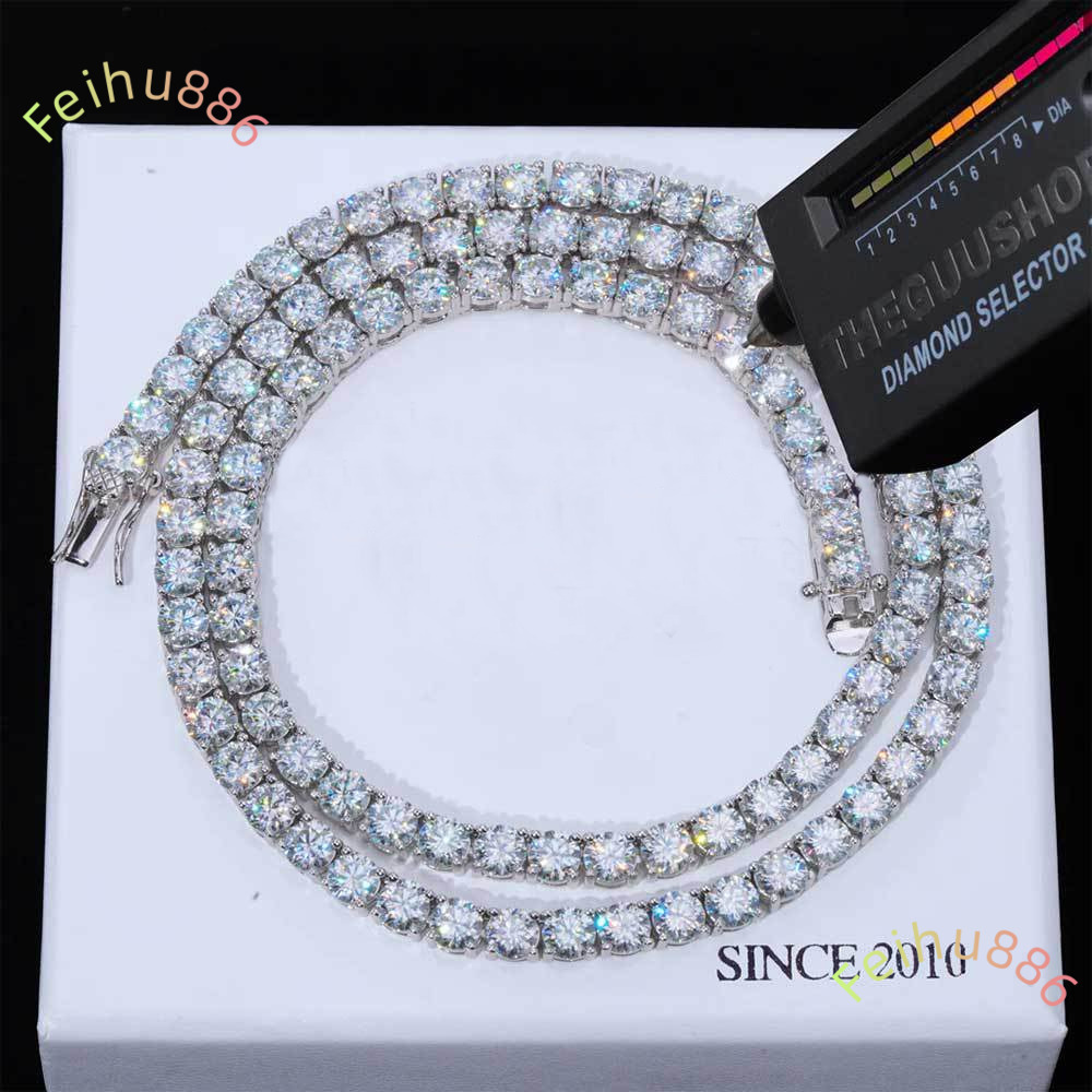 Fine Jewelry Hip Hop 925 Sterling Silver VVS Moissanite Diamond Classic 3MM Tennis Chain Necklace for Men Women