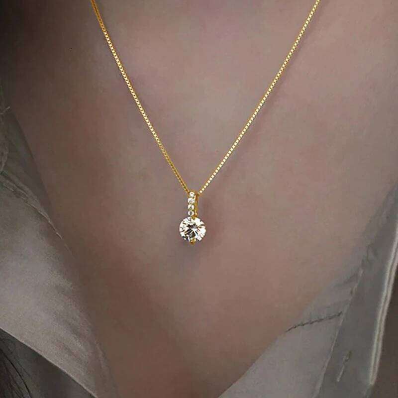 Huitan Minimalist Round Cubic Zirconia Pendant Women Silver Color/Gold Plated Box Chain Long Necklace Wedding Jewelry