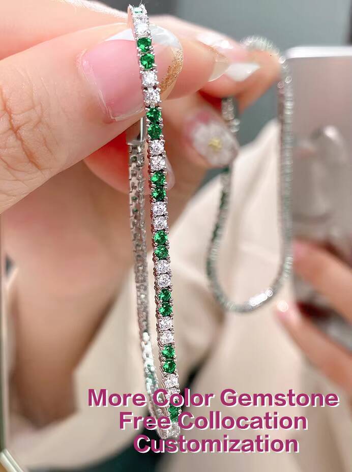 Moissanite Jewelry 925 Sterling Silver Diamond Gemstone Bracelet Custom Moissanite Charm Tennis Bracelet Women