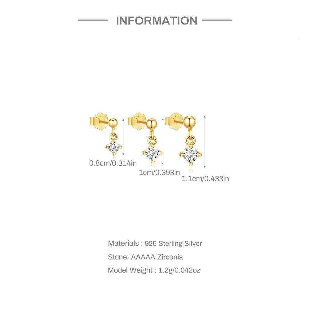 Aide 925 Sterling Silver 3pcs Set 8/10/11mm Four-claw Diamond Stud Earrings For Women Versatile Temperament Ins Jewelry Gifts