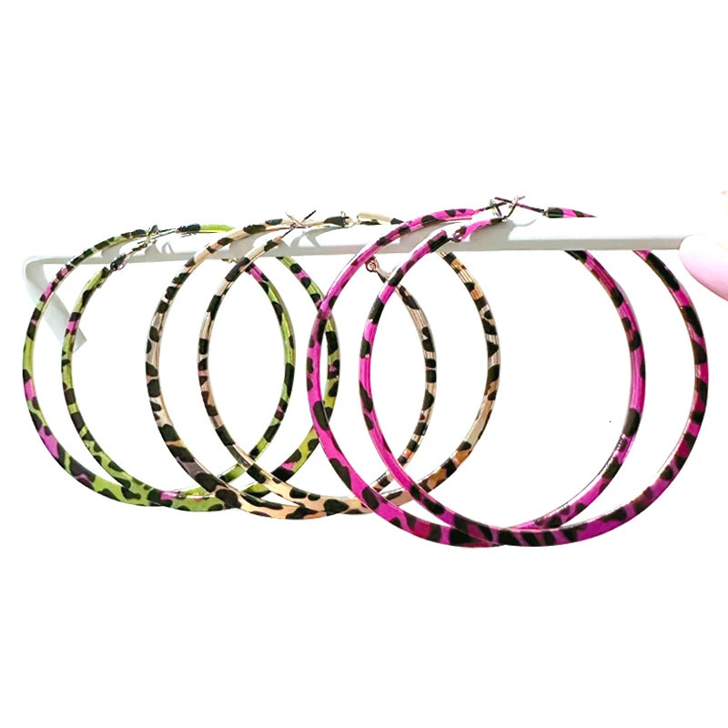 Y2K Jewelry Metal Pink Leopard Print Big Round Earrings for Women Vintage Sexy Earrings Punk Charm Fashion Earrings Accessories 251230