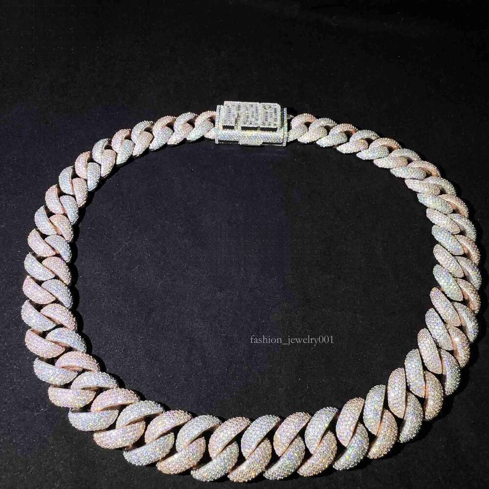 Fashion D Color VVS Moissanite Diamond 20mm Sterling Silver 925 Hip Hop Miami Cuban Link Chain Necklace