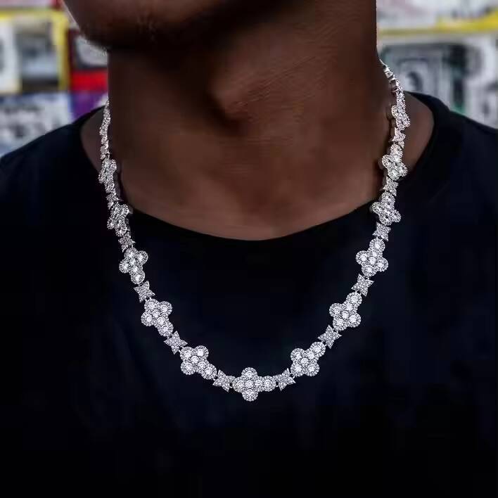 In Stock Iced Out Bling Rectangle Cubic MoissaniteVVSia Moissanite Hip Hop Cross Pendant Necklace Cross Chain Fine Jewelry Set for Men