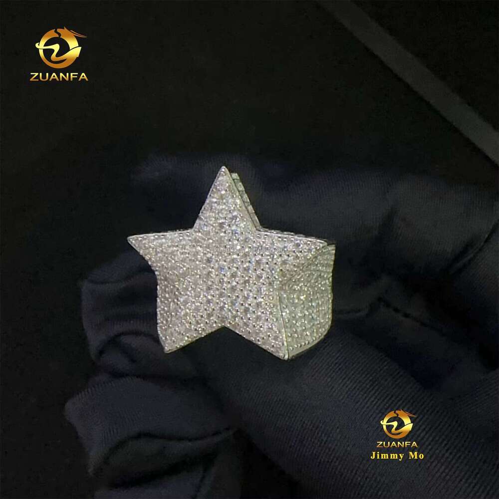 Jewelry Wholesale Sterling Silver Full with GRA 925 Iced Out Hip Hop Men Fashion Vvs Moissanite Star Ring for Man