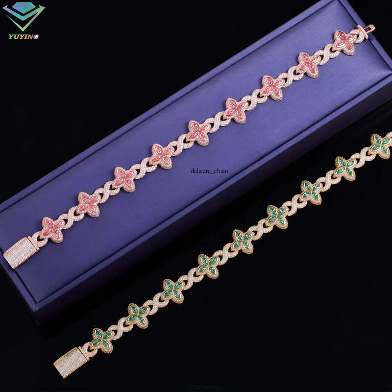 Yuying New Custom Color VVS Moissanite Gold-Plated 925 Sterling Silver Four-Leaf Clover Infinity Bracelet Men's Jewelry