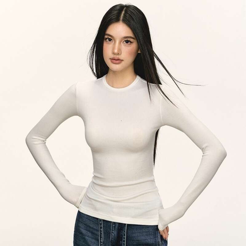 Long Sleeve T-Shirt for Women, Autumn and Winter New Style, Round Neck, Slim Fit, Short, Regular Shoulder, Base Shirt, Top